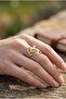 Women's Premium Ring Adjustable Gold Plated Green Enamel Leaf Ring - 3