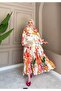 V-Neck Patterned Viscose Fabric Full Length Dress - 6