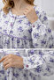 Large Size Long Sleeve Women's (Mom's) Nightgown Floral Patterned Sleeves with Buttoned Buttonhole Cuffs 100% Cotton - 2