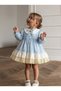 Baby Girl Blue Baby Collar Lace Scallop Dress with Brooch Detail Birthday and Special Occasion Dress