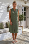 Khaki Hakim Collar Sleeveless Buttoned Pocketed Dirty Stitched Casual Muslin Woven Dress 113 60