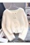 Women's Heart Buttoned Soft Look Knitwear Plush Basic Cardigan