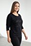 Black Crew Neck Basic Blouse with Sequin Embroidery on the Front - 21939 - 2