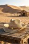 Women's Beige Straw Cowboy Hat Bohemian Style Perforated Summer Wide Brim Hat - 3