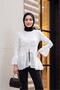 Hakim Yaka Buttoned Front Lined Ruffled Polyviscon Tunic -White - 7