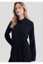 Women's Navy Blue Lace-Up Seersucker Textured Shirt Oversize Relaxed Fit Long Sleeve Stylish & Casual