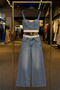 Bohemian Detailed Denim Bustier Wide Leg Pants Double Set 10350 - 6