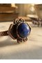 Dark Blue Colored Lapis Lazuli Natural Stone Adjustable Authentic Copper Ring - 2