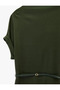 Short Sleeve Belt in Mock Neck Long Blouse - 5