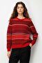 Women's Crew Neck Kilim Patterned Jacquard Wool Sweater O.Red