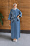 Women's Beaded and Embroidered Hijab Denim Dress - 4