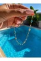 Fd Gold&Blue Ball Detailed Anti-Tarnish Steel Stylish Anklet