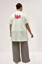 68510 Large Size Modal T-Shirt with Front Print and Ribbed Details - Ecru - 6