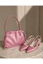 Powerpuff Self-Patterned Pink Satin Heeled Shoes and Bag - 2