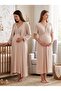 New Season Beige Double-Breasted Collared 100% Cotton Short-Sleeved Special Design Maternity Nightgown Set with Nursing Features - 7