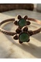 Authentic Flower Motif Copper Body Adjustable Bracelet and Ring Set with Jade Natural Stone - 2