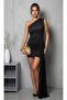 Off-Shoulder Mini Dress with Gathered Detail and Long Side Belt