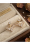 Brass Gold Color Zircon Stone V Model Earrings