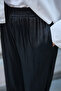 Women's Double Pocket Elastic Waist Satin Trousers Black - 4