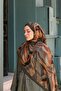 Petra Modern Brush Pattern Shawl - Dark Khaki Camel - 4