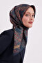 وشاح من القطن والحرير منقوش LS2207 نمط الشال 07- أزرق داكن-أخضر بترولي-رمادي-طاباقي - 2