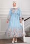 Floral Pattern Half Button Dress Baby Blue