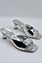 Silver Patent Leather Short Heeled Stylish Comfortable Women's Slippers 90 Klt
