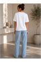 Set of 2 Women's White-Navy Blue Basic T-Shirts - Crew Neck Cotton T-Shirt - 3