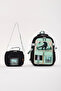 Orthopedic T-Rex Dinosaur Patterned Girls' and Boys' Primary School School Bag and Thermal Lunch Box 2-Piece Set Mint