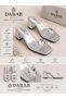 Andy Women's Transparent Banded Stone Buckle Square Toe Silver 7 cm Thick Heeled Slippers - 2