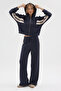 Women's Smoked Color Garni Detailed Hooded Zippered Modal Fabric Tracksuit Set