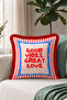 Good Vibes Great Love Fringed Pillowcase - Retro Pink Red Burgundy Tassel Throw Pillow Cover