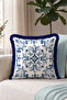 Tile Ottoman Motif Fringed Pillowcase-Medallion Ethnic Boho Blue Navy Blue Tassel Throw Pillow Cover - 4