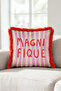 Striped Typographic Stylish Fringed Pillowcase - Retro Slogan Bohemian Cream Burgundy Tassel Throw Pillow Cover - 7