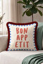 Marine Written Striped Fringed Pillowcase - Sailor Themed Cream Blue Burgundy Tasseled Throw Pillow Cover - 7