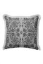 Damask Motif Fringed Pillowcase - Classic Ethnic Modern Anthracite Cream Tasseled Throw Pillow Cover - 3