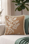 Botanical Leaf Design Fringed Pillowcase - Branch Figured Tan Cream Mink Tassel Throw Pillow Cover - 5