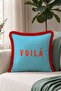 Voilá Striped Fringed Pillowcase - Typographic Modern Blue Yellow Burgundy Tassel Throw Pillow Cover - 5