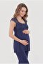 Women's Navy Blue Lace 2-Piece Special Design Maternity Pajama Set - 2