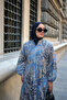 Women's Floral Patterned Half Button Detail Spacious Dress Blue - 3