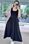 Square Collar Crystal Viscose Fabric Dress 6Y338