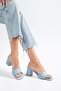 Patent Leather and Flat Sole Blue Women's Heeled Slippers - 4