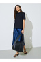 Black Round Neck T-Shirt With Lace Trim - 2