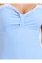 Light Blue Striped Balconette Swimsuit With Tie String Shoulder - 3