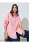 Pink Solid Casual Oversized Shirt
