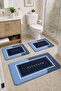 Non-Slip Based Washable 3-Piece Plain Navy Blue Bath Mat and Toilet Set – Modern Bathroom Rug