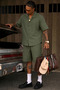 Men's Tencel Short Sleeve Shirt Shorts Set Regular Fit Summer Two-Piece Set