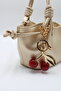 Women's Gold Knot Detailed Crossbody Hand and Shoulder Bag with Cherry Charm Accessory - 7