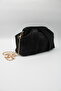 Women's Black Suede Black Clutch Portfolio Chain Cross Strap Hand and Shoulder Bag - 5