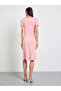 Pink Solid V Neck Bodycon Midi Dress - 5